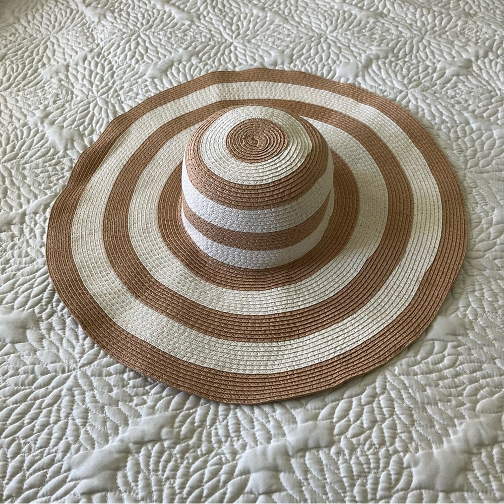 Striped Tan and White Sun Hat
